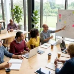 Diverse group of learners collaborating on educational strategies representing Educationbeing Com community learning approach