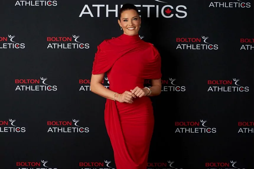 Alysha Newman competing in pole vault at the 2024 Paris Olympics where she won bronze