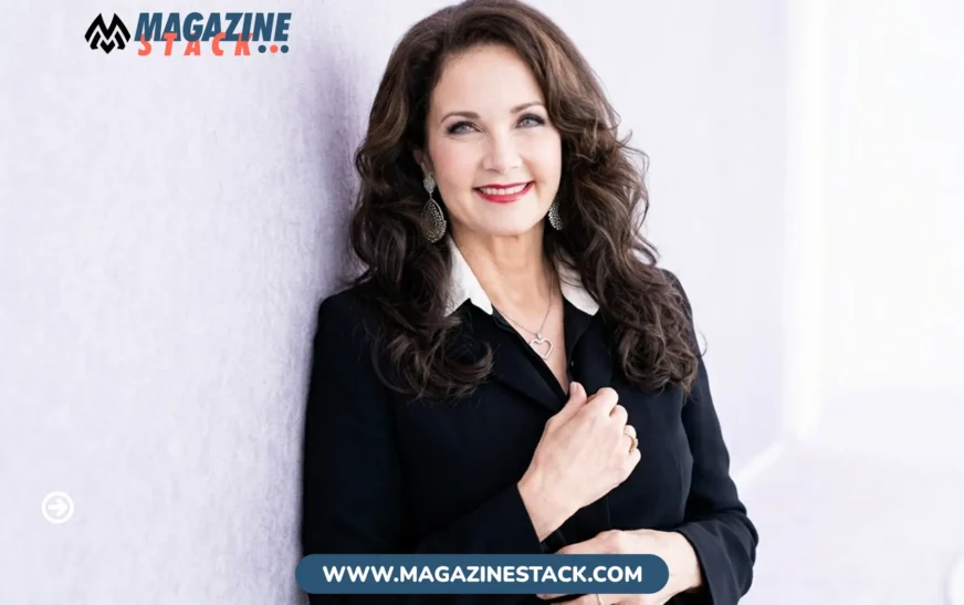 Lynda Carter, American actress and singer known for Wonder Woman, smiling in a black blazer during a professional portrait session